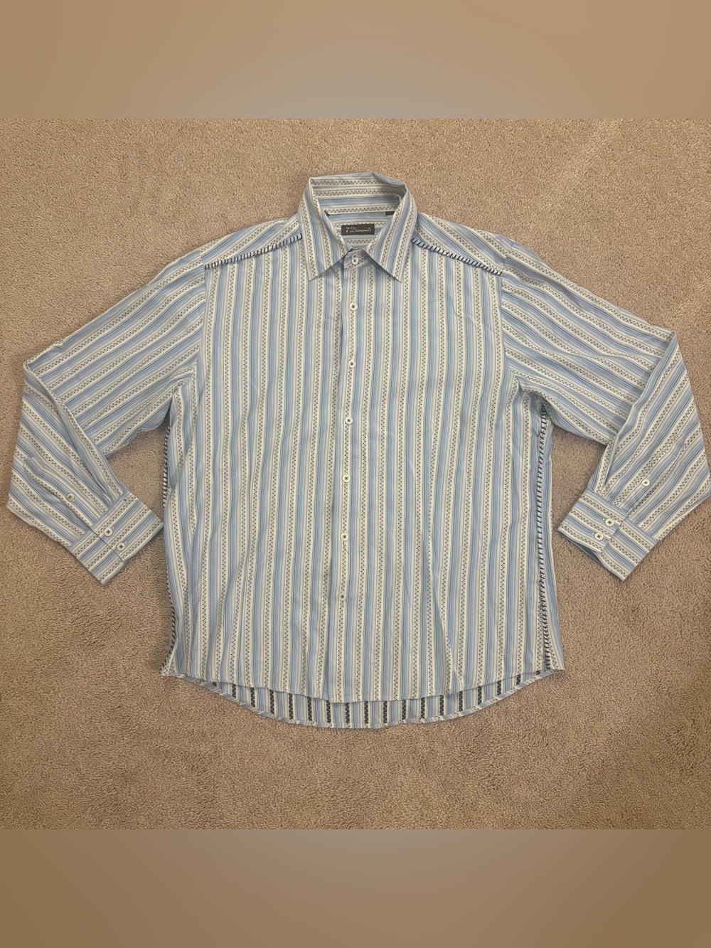 7 Diamonds Men's Light Blue & White Western Geometric Button-Down Shirt XL
